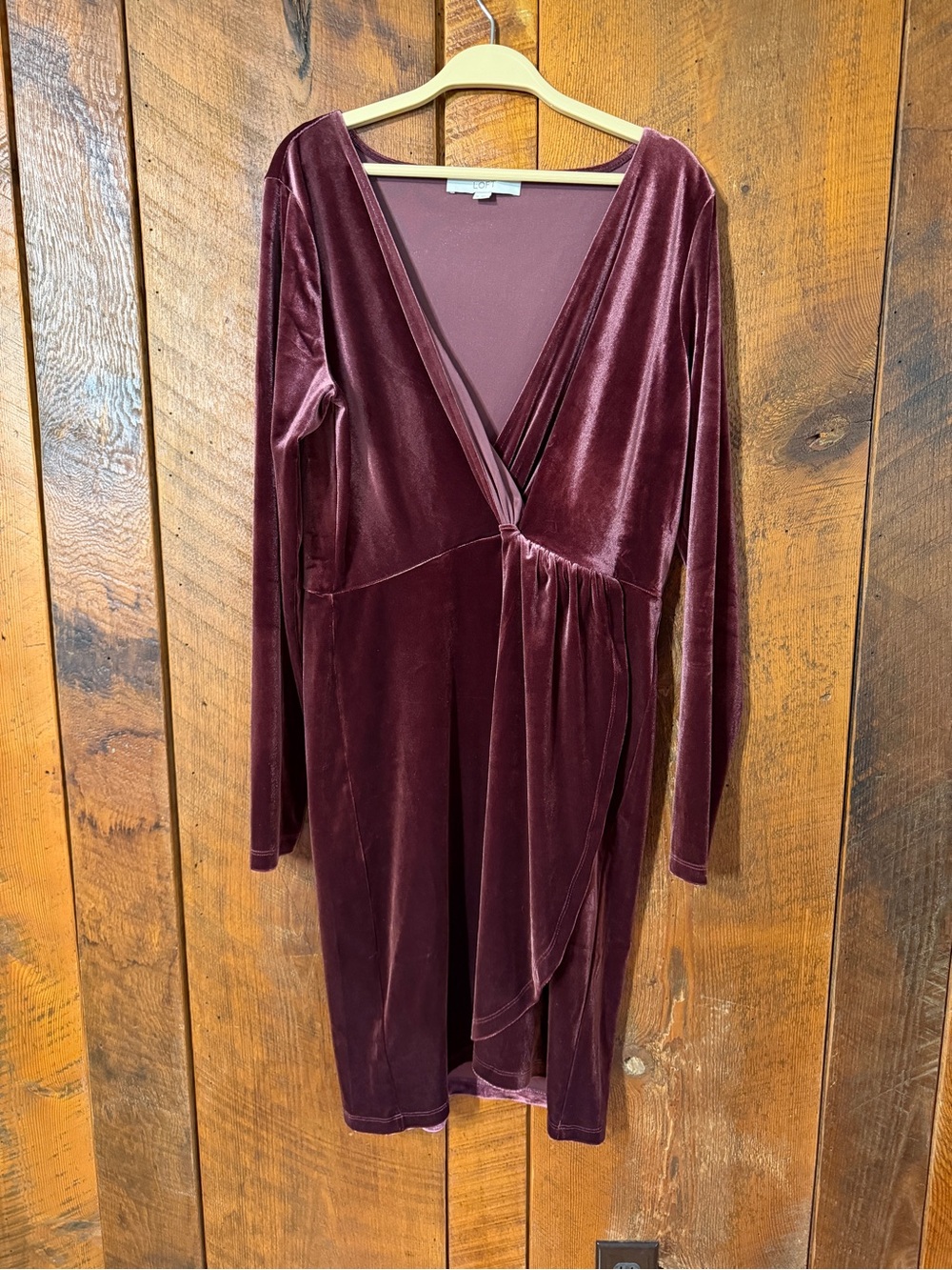 LOFT Velvet Wrap-Style Long Sleeve Dress in Burgundy Whimsigoth Holiday Glam